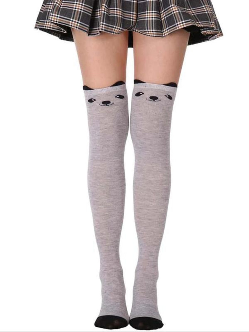 Women'S 3 Pairs Cartoon Cat Print over the Knee Socks, Cute Comfy Breathable Socks for Daily Wear, Women'S Socks for All Seasons