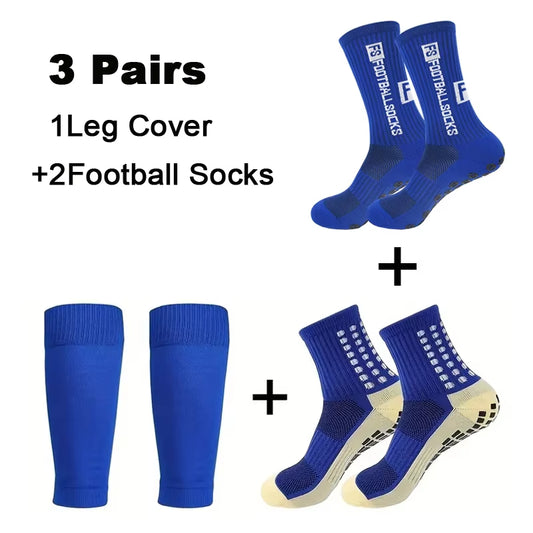 3 Pairs Set Men Grip Soccer Socks and Knee Pads Calf Sleeves Adult Youth Non Slip Leg Shin Guards for Basketball Football Sports