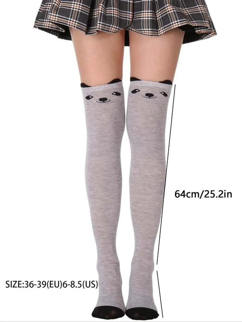 Women'S 3 Pairs Cartoon Cat Print over the Knee Socks, Cute Comfy Breathable Socks for Daily Wear, Women'S Socks for All Seasons